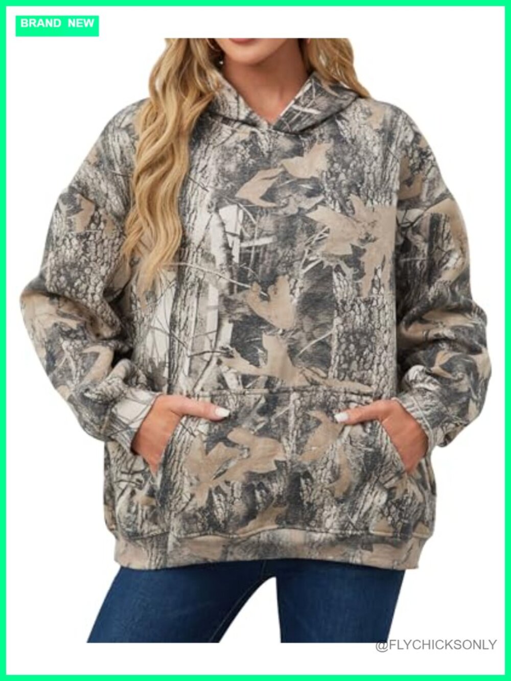 Oversized Camo Hoodie Maple Leaf Print Fleece Pullover Sweatshirt
